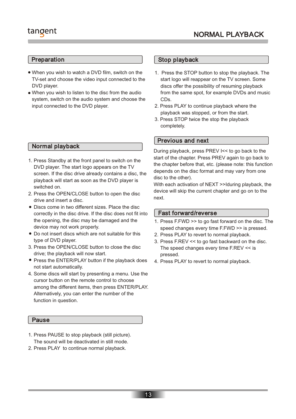 Normal playback | Tangent D-101 User Manual | Page 14 / 28