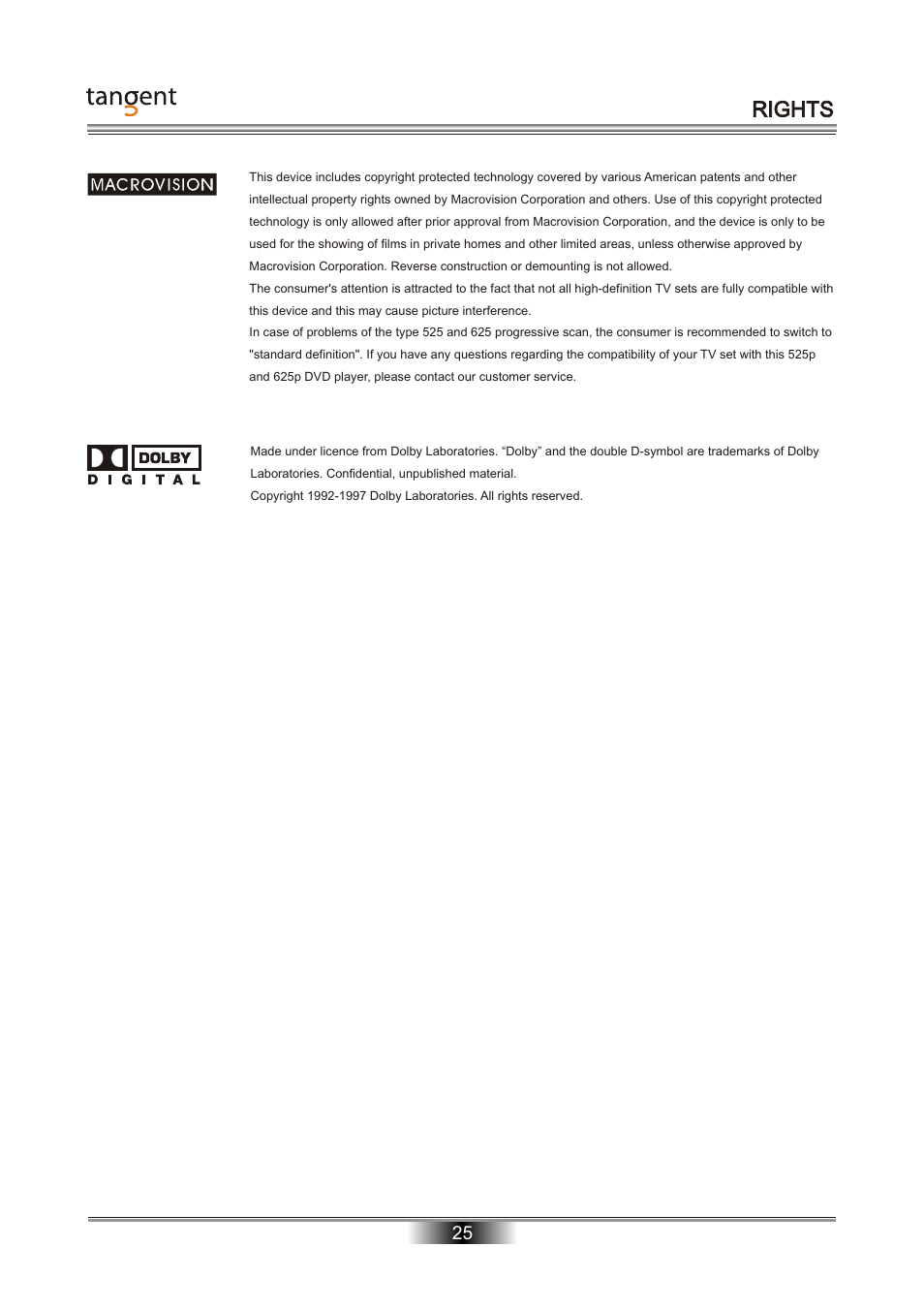 Rights | Tangent D-101 User Manual | Page 26 / 28