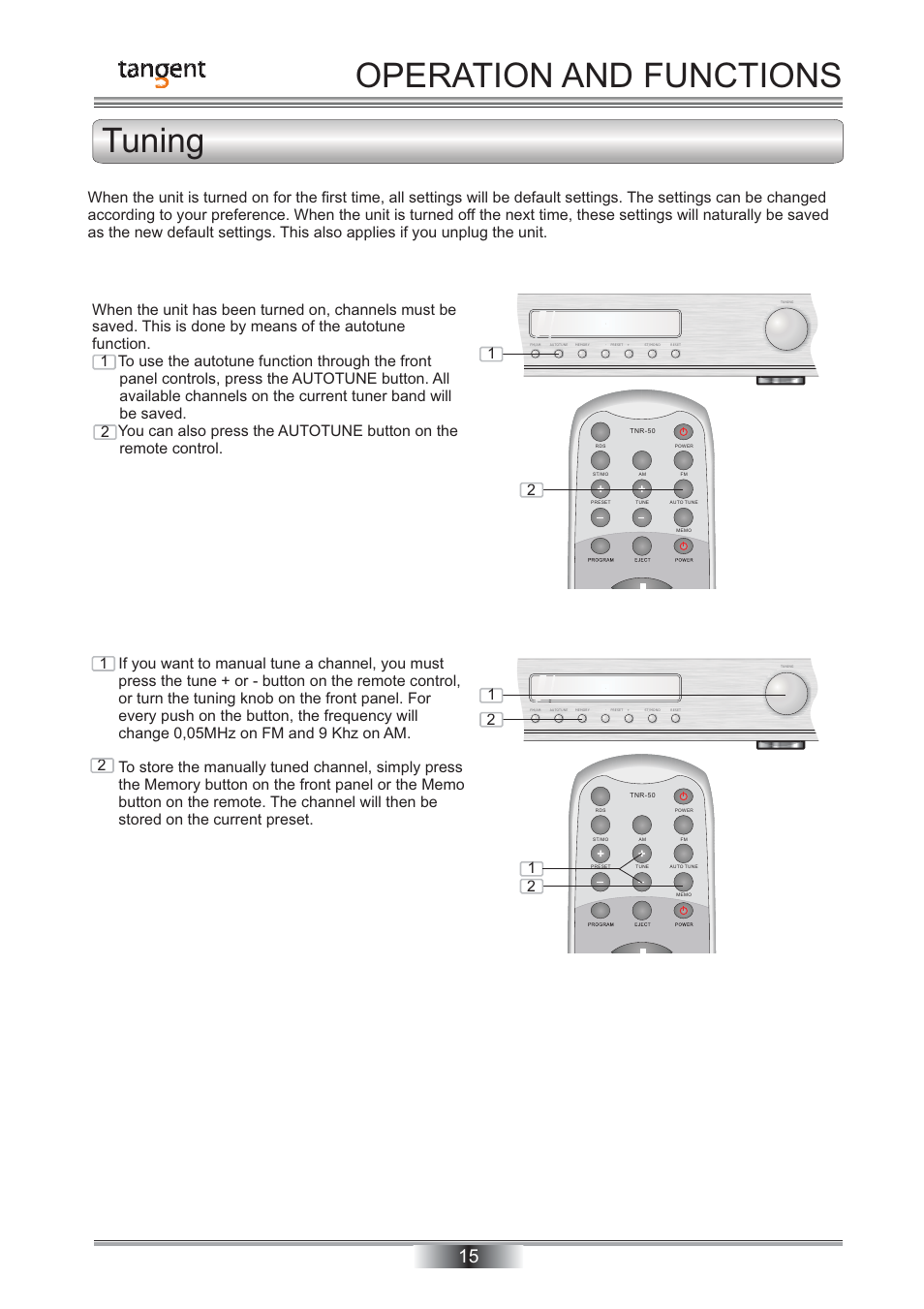 Operation and functions, Tuning | Tangent TNR-50 User Manual | Page 16 / 20