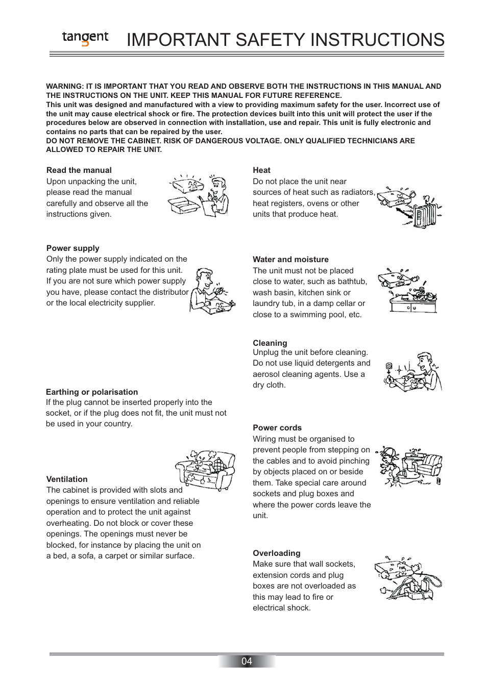 Important safety instructions | Tangent TNR-50 User Manual | Page 5 / 20