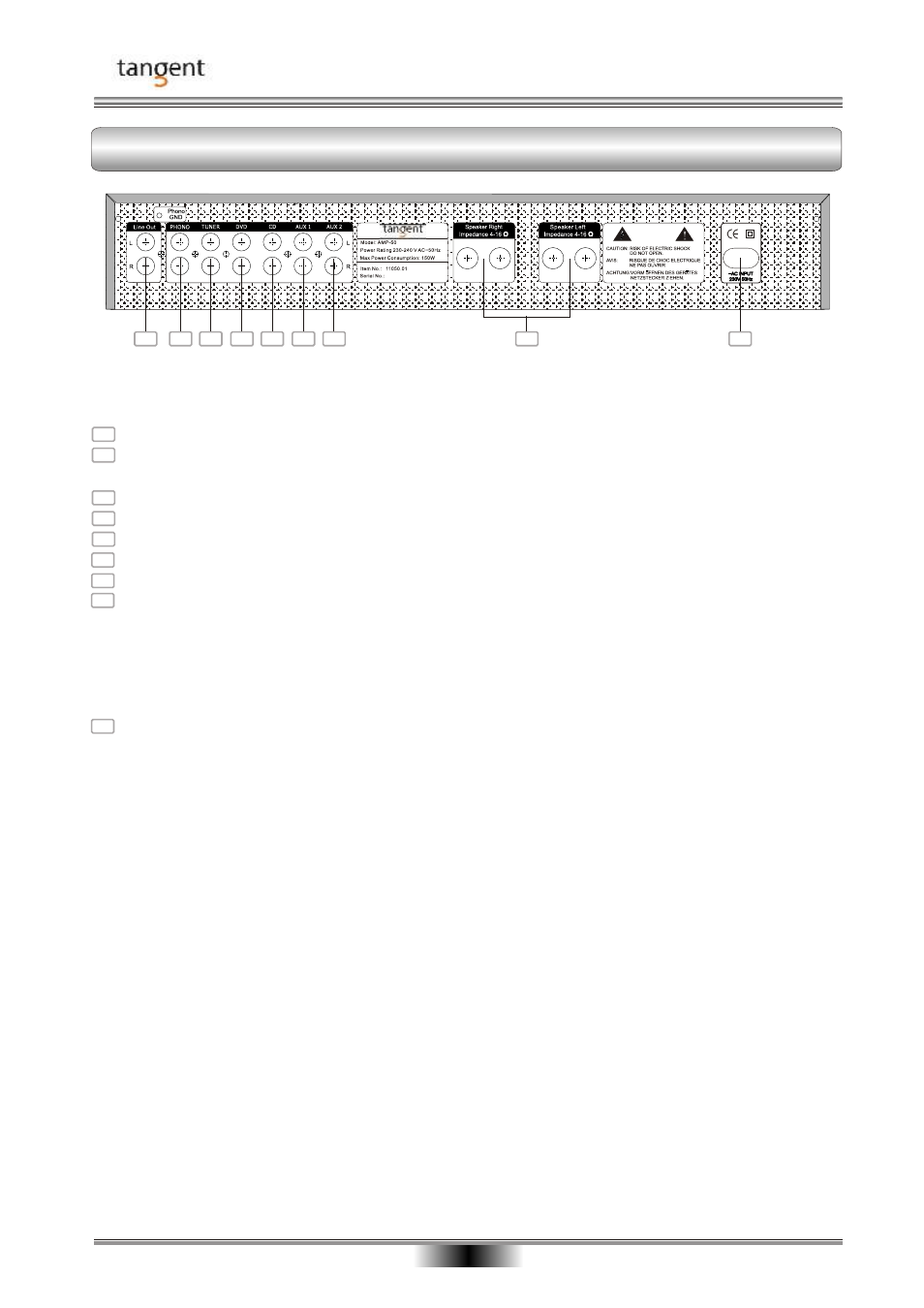 Front panel and connections connections | Tangent AMP-50 User Manual | Page 12 / 20