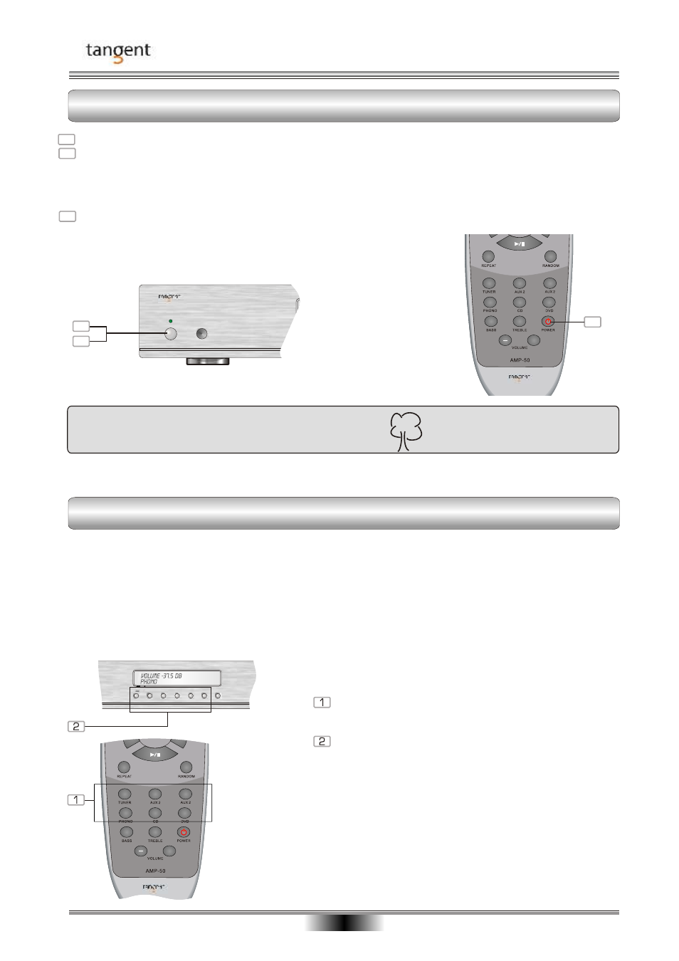 Operation and functions, Selecting the input source, On, off and standby | Tangent AMP-50 User Manual | Page 14 / 20