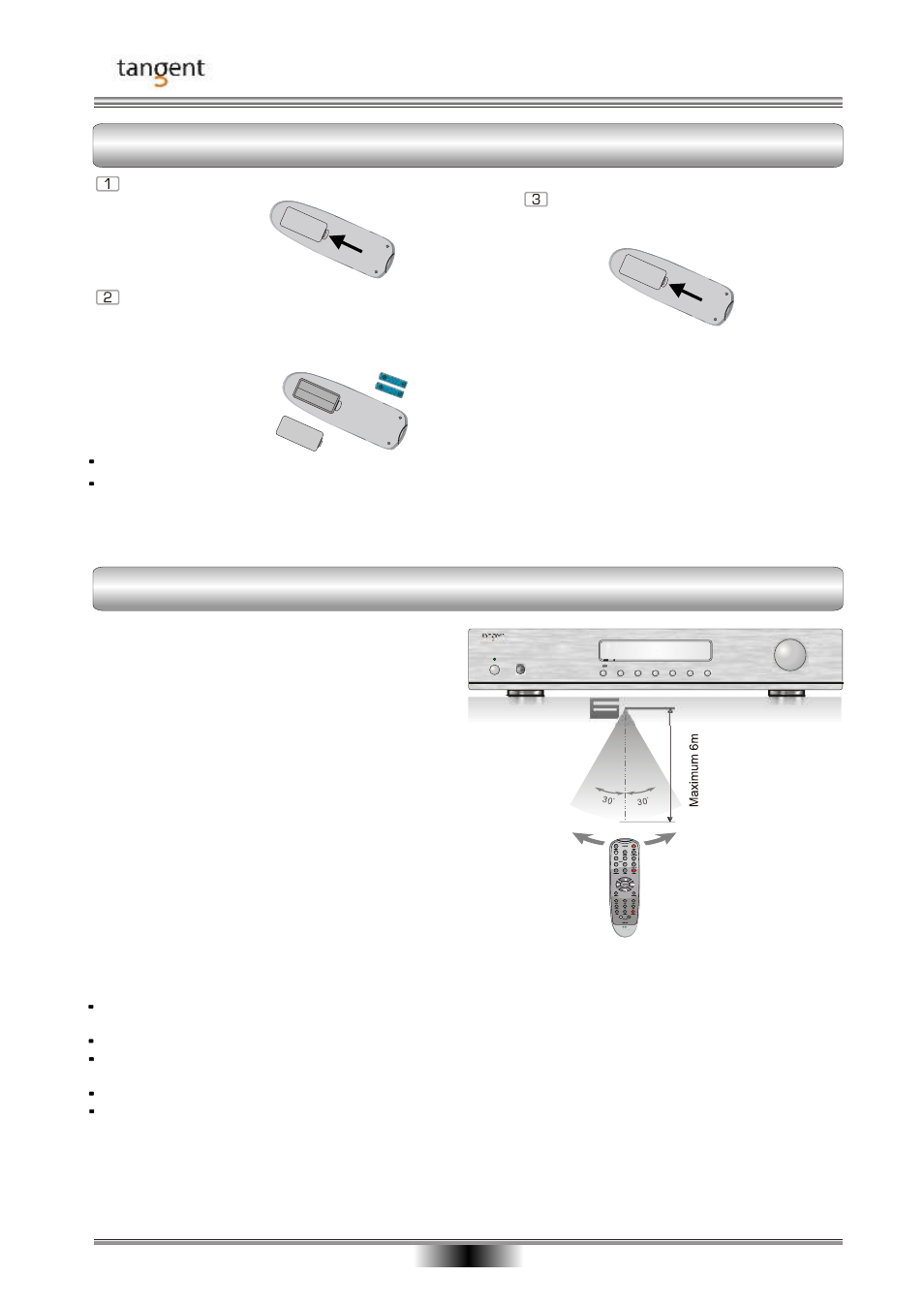 Remote control installation of batteries, Using the remote control | Tangent AMP-50 User Manual | Page 9 / 20