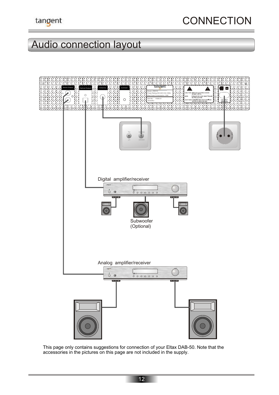 Connection audio connection layout | Tangent DAB-50 User Manual | Page 13 / 20