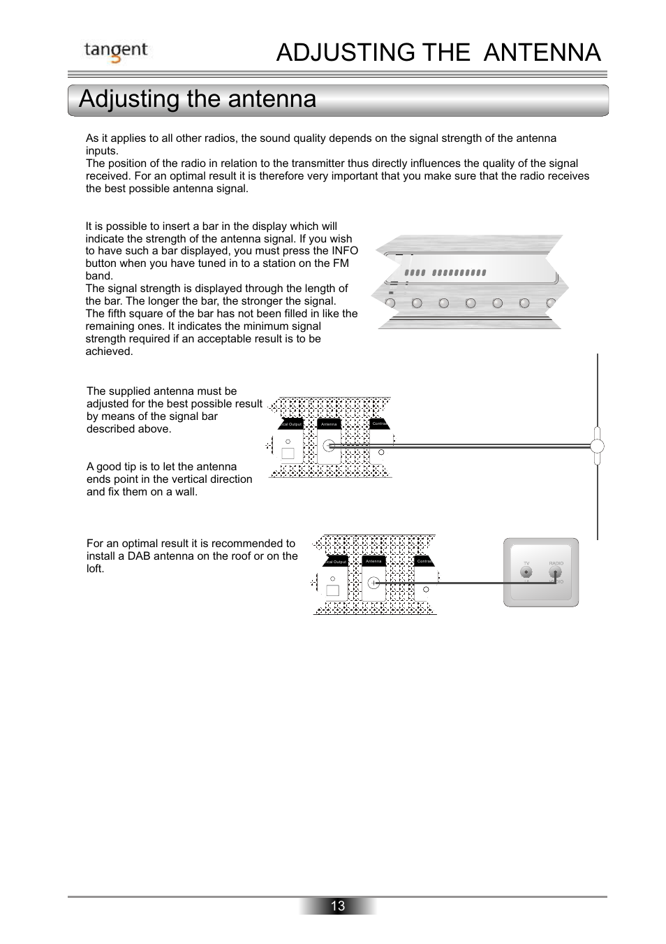 Adjusting the antenna adjusting the antenna | Tangent DAB-50 User Manual | Page 14 / 20