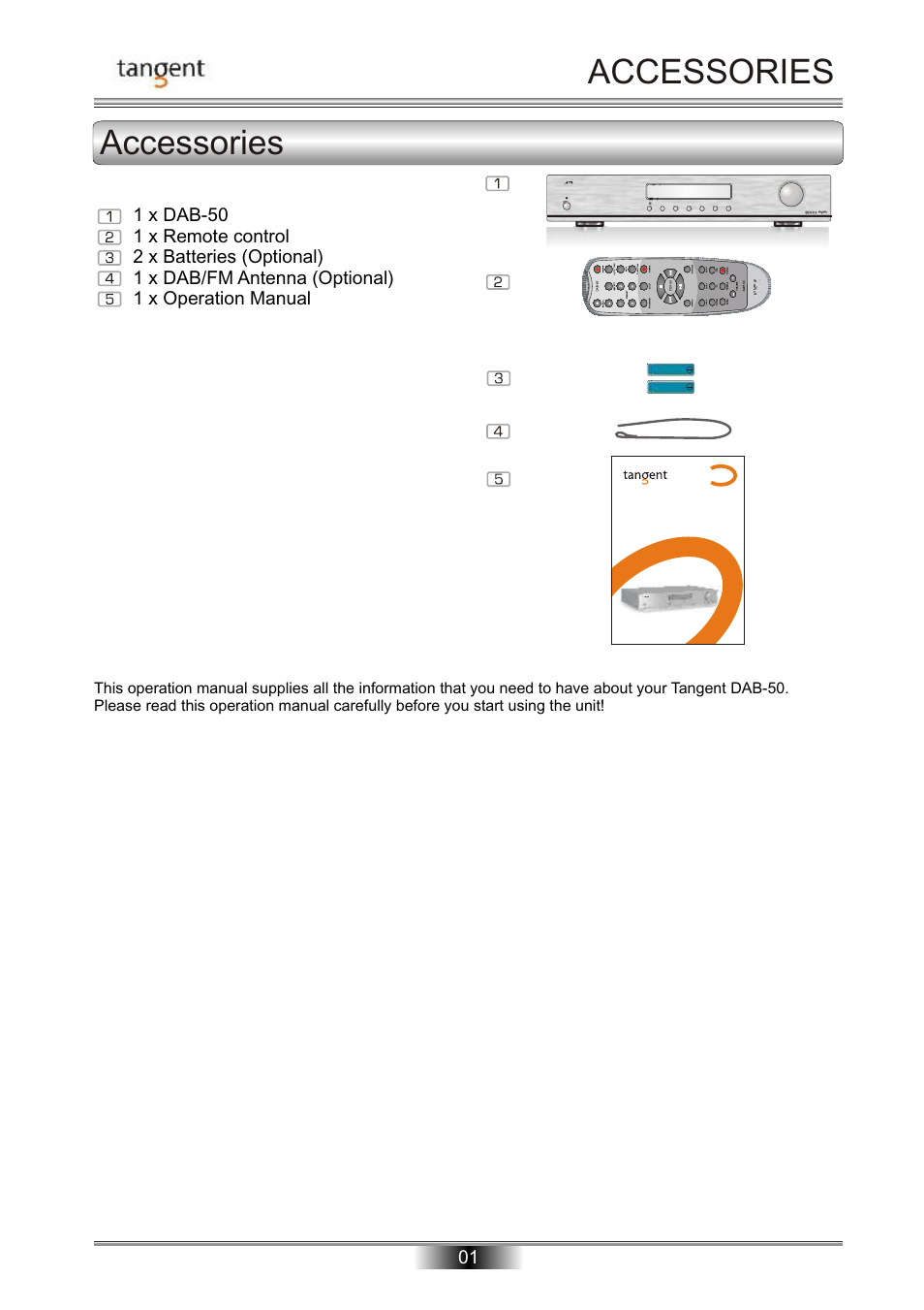 Accessories accessories | Tangent DAB-50 User Manual | Page 2 / 20