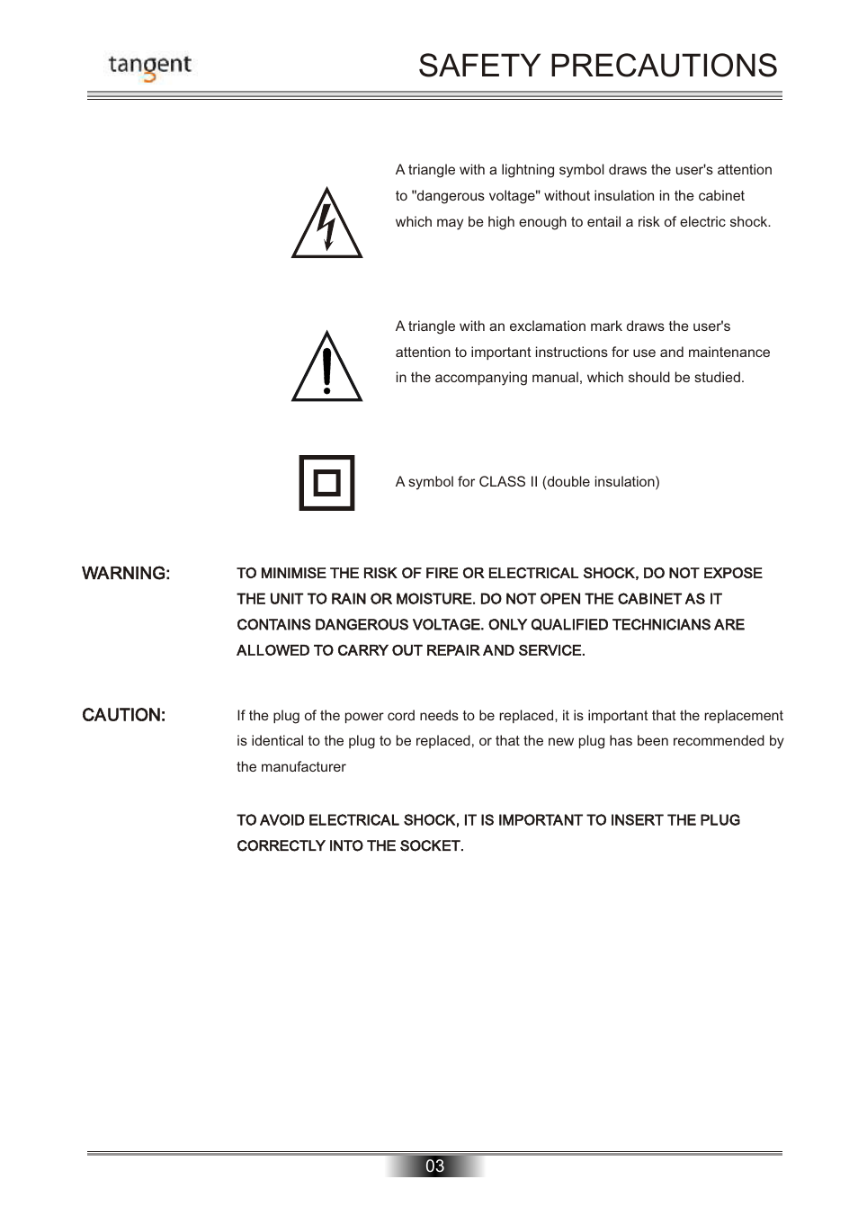 Safety precautions | Tangent DAB-50 User Manual | Page 4 / 20