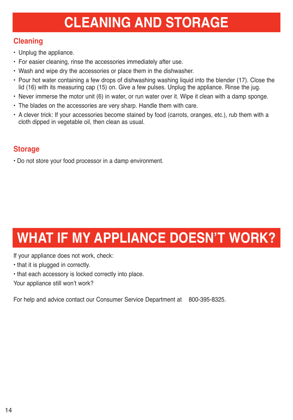 What if my appliance doesn’t work, Cleaning and storage | T-Fal Emerilware User Manual | Page 14 / 16