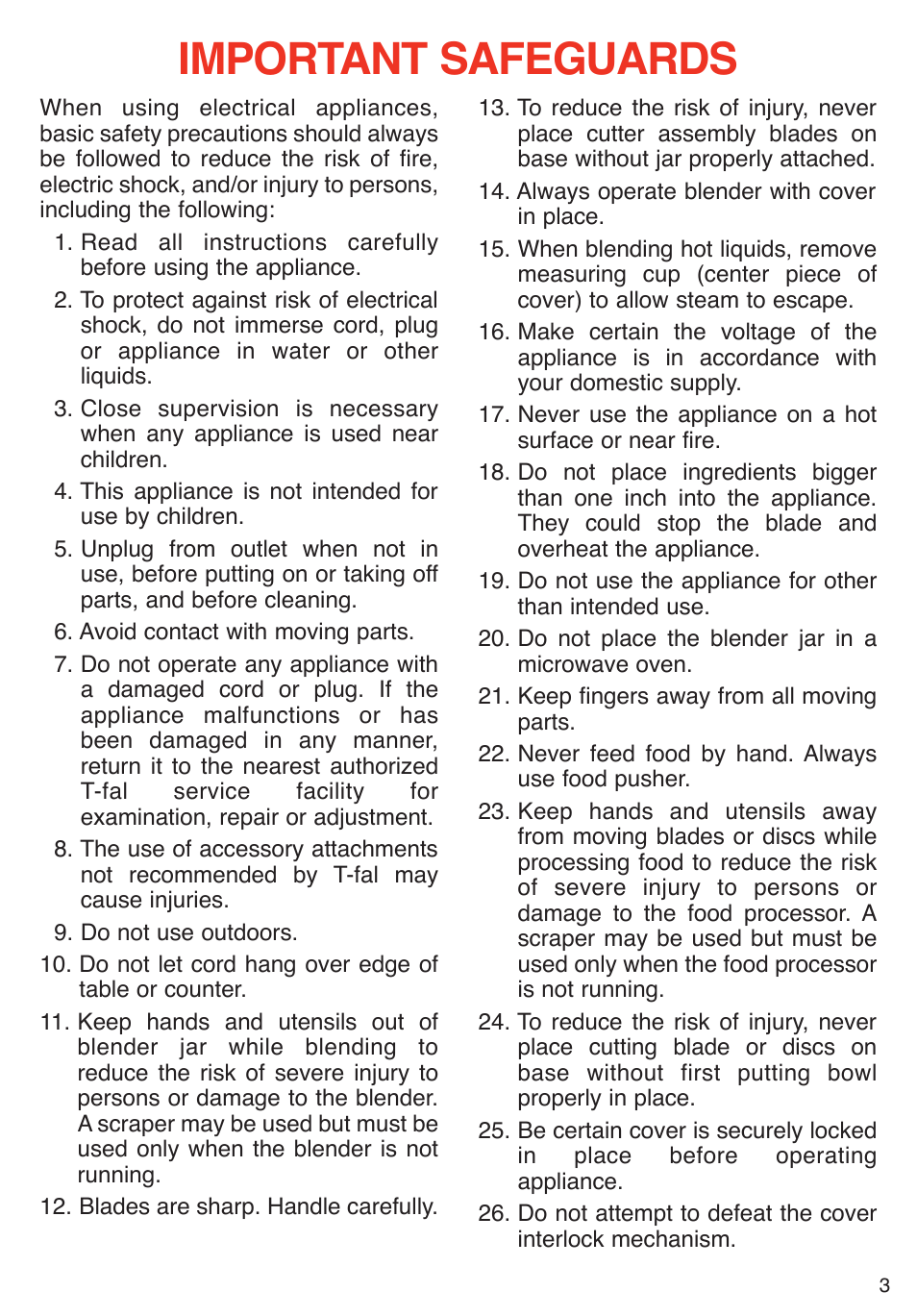 Important safeguards | T-Fal Emerilware User Manual | Page 3 / 16