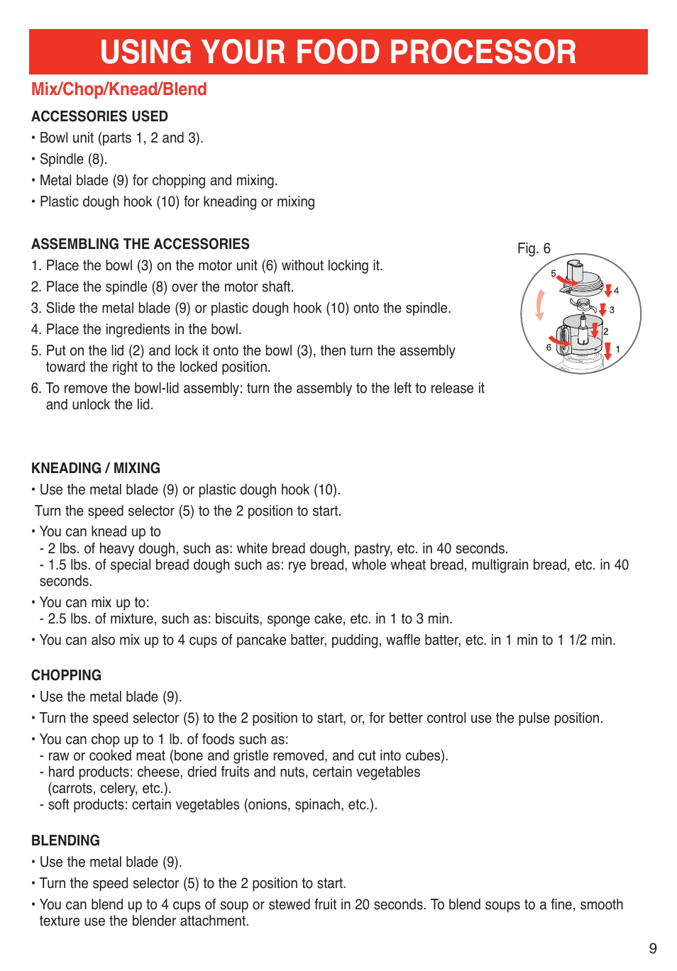 Using your food processor, Mix/chop/knead/blend, Usage and practical tips | T-Fal Emerilware User Manual | Page 9 / 16