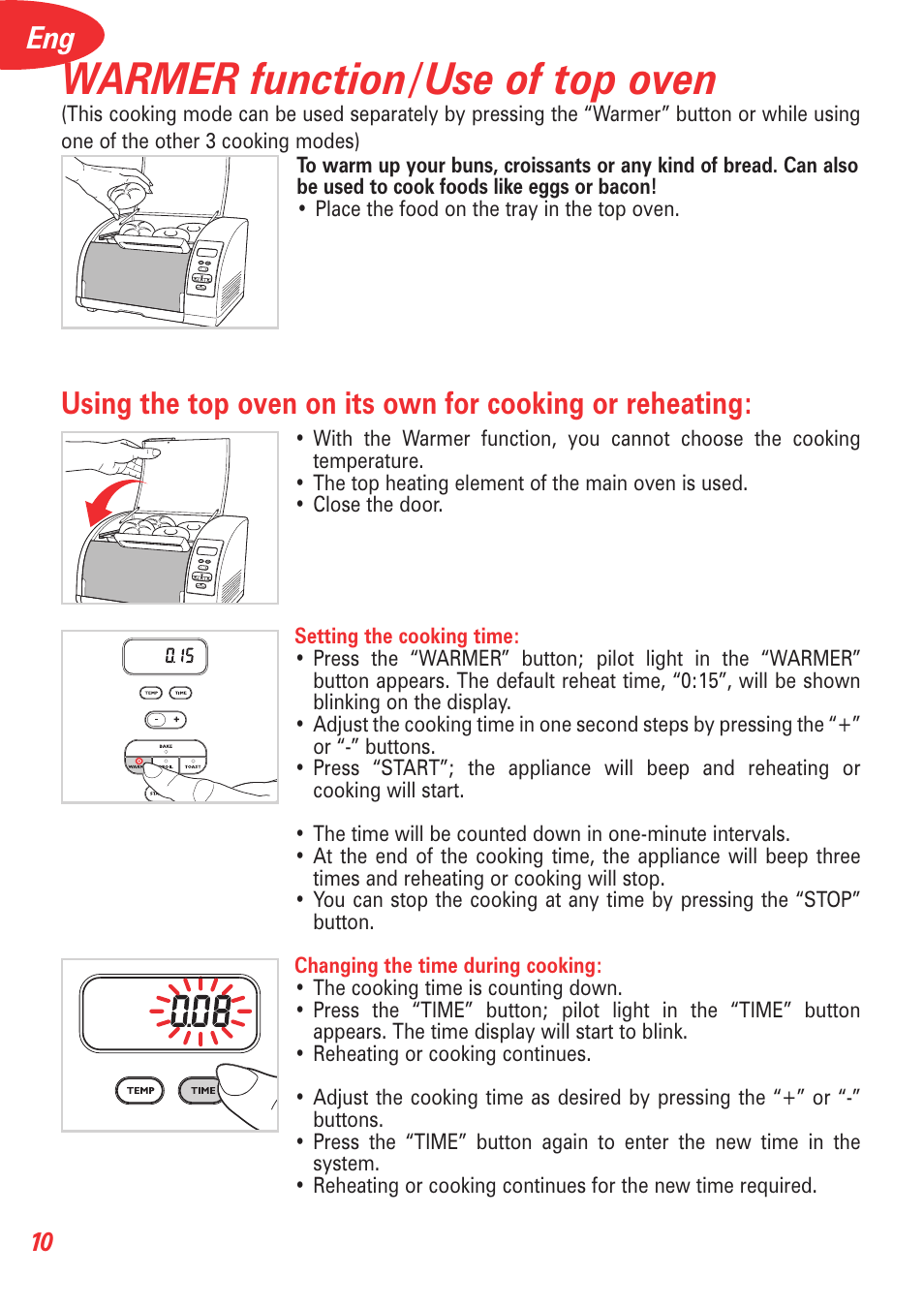 Warmer function/use of top oven | T-Fal 5252 User Manual | Page 13 / 48