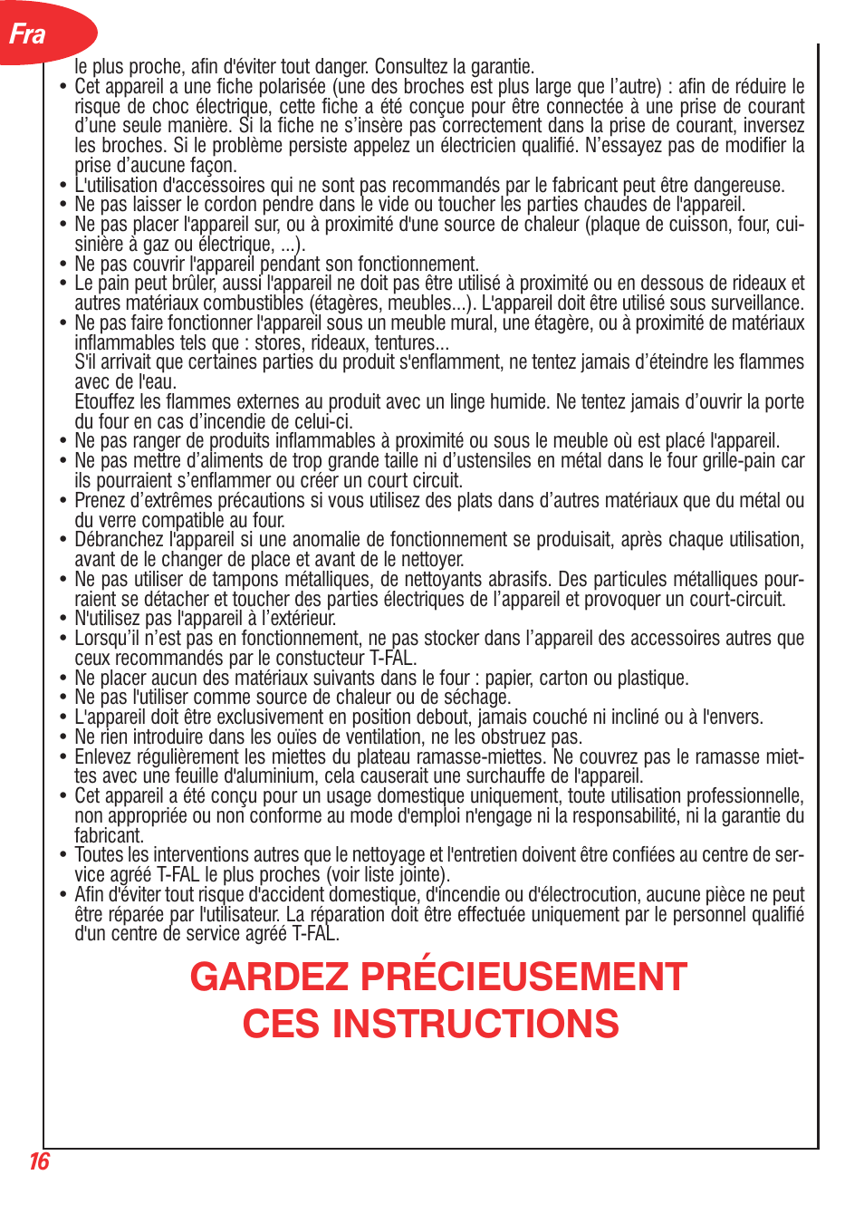 Gardez précieusement ces instructions | T-Fal 5252 User Manual | Page 19 / 48