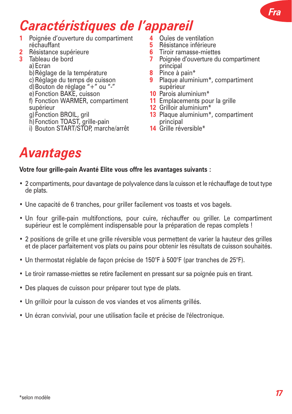Caractéristiques de l’appareil avantages | T-Fal 5252 User Manual | Page 20 / 48