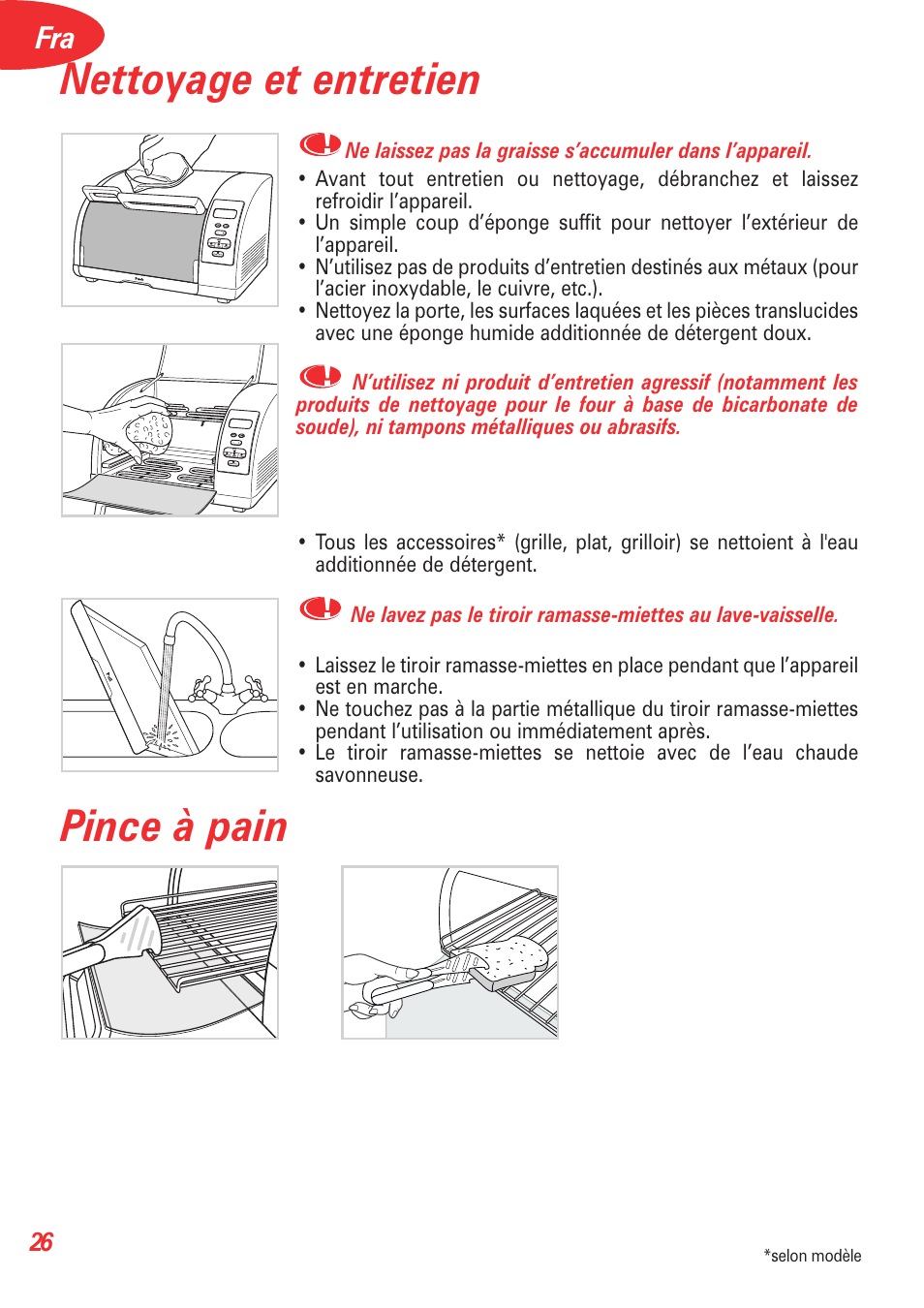 Nettoyage et entretien, Pince à pain | T-Fal 5252 User Manual | Page 29 / 48