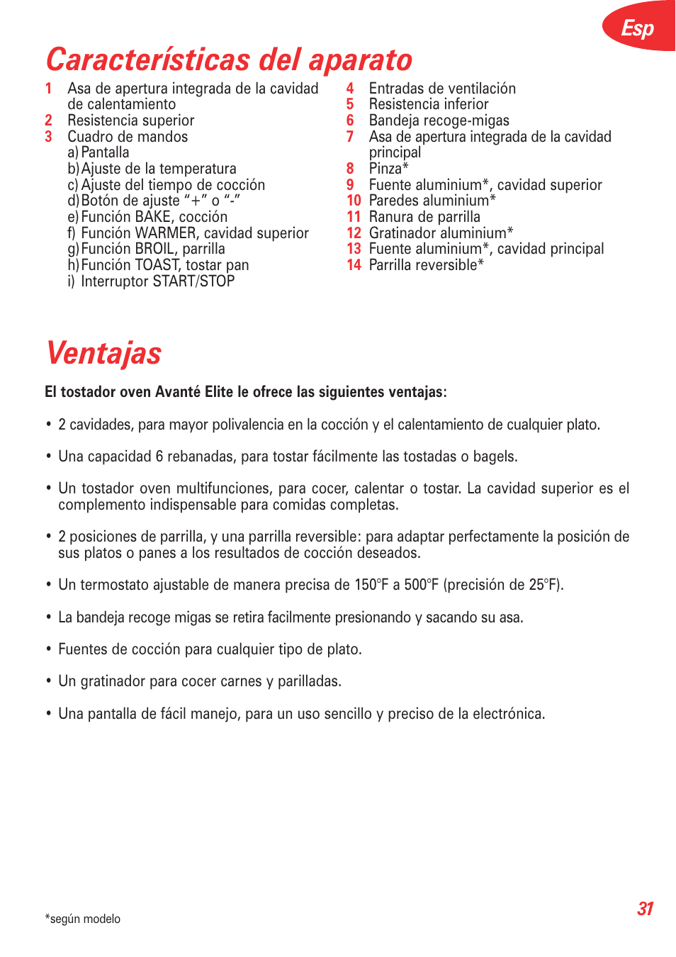 Características del aparato ventajas | T-Fal 5252 User Manual | Page 34 / 48