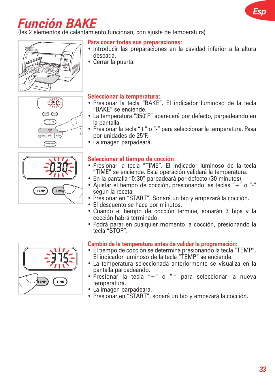 Función bake | T-Fal 5252 User Manual | Page 36 / 48