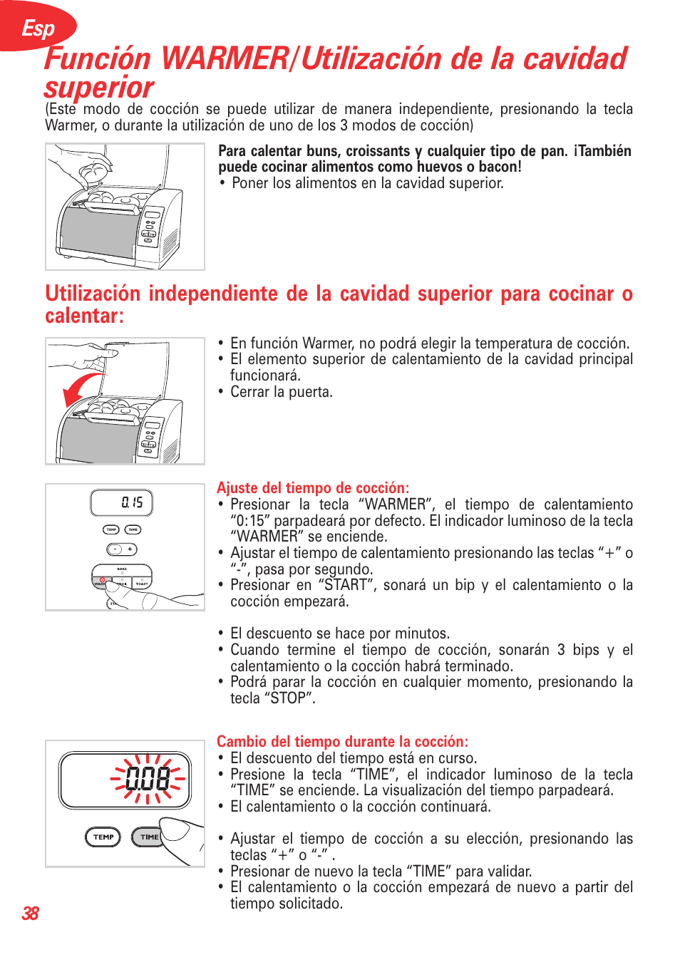 Función warmer/utilización de la cavidad superior | T-Fal 5252 User Manual | Page 41 / 48