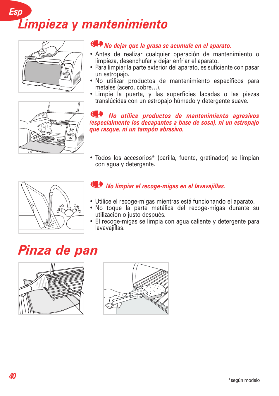 Limpieza y mantenimiento, Pinza de pan | T-Fal 5252 User Manual | Page 43 / 48
