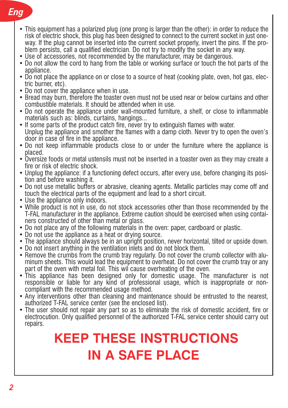 Keep these instructions in a safe place | T-Fal 5252 User Manual | Page 5 / 48