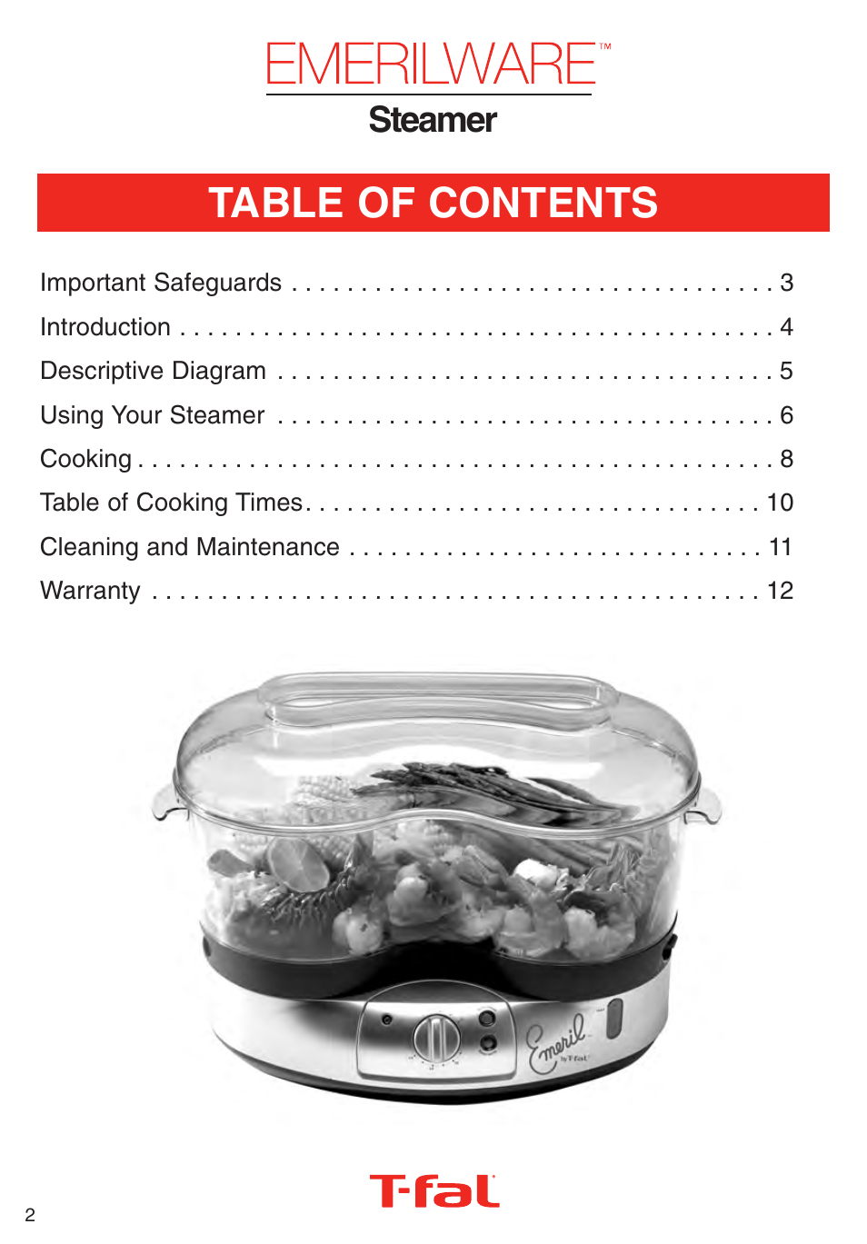 T-Fal Steamer User Manual | Page 2 / 12