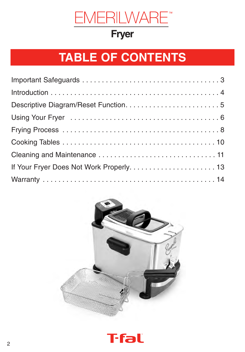 T-Fal Deep Fryer User Manual | Page 2 / 15