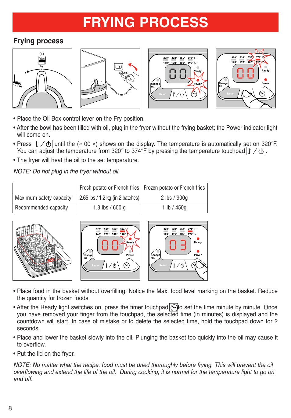 Frying process | T-Fal Deep Fryer User Manual | Page 8 / 15