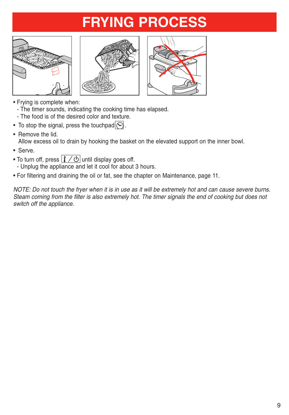 Frying process | T-Fal Deep Fryer User Manual | Page 9 / 15