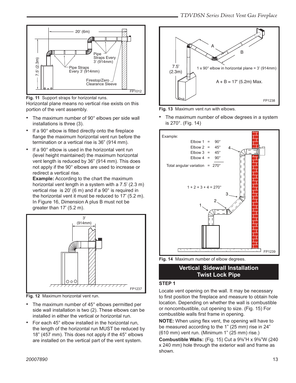Tdvdsn series direct vent gas fireplace, Vertical sidewall installation twist lock pipe | Temco Tool 33TDVDSN User Manual | Page 13 / 40