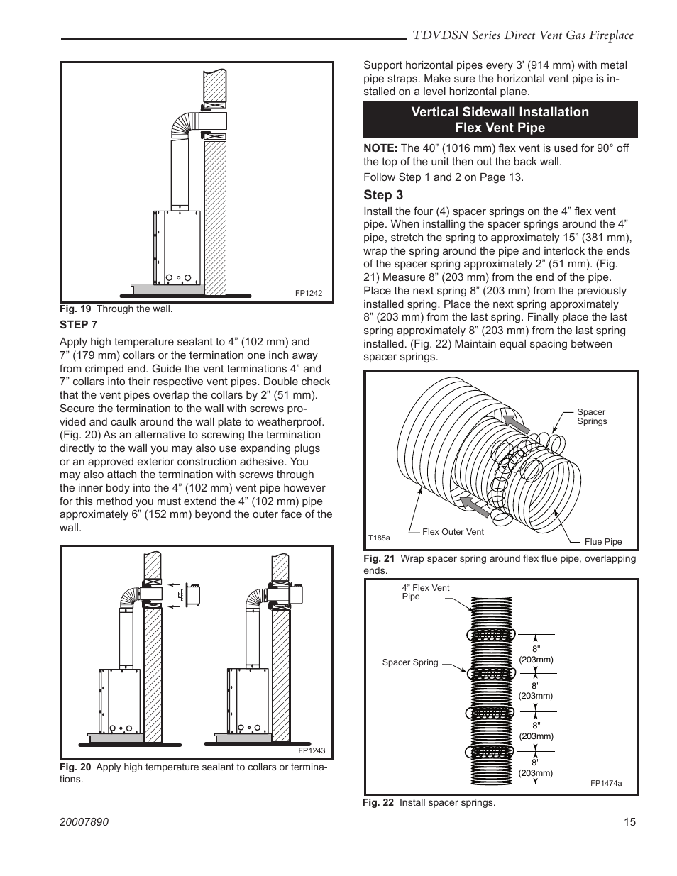 Tdvdsn series direct vent gas fireplace, Vertical sidewall installation flex vent pipe, Step 3 | Temco Tool 33TDVDSN User Manual | Page 15 / 40