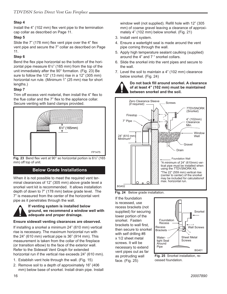 Tdvdsn series direct vent gas fireplace, Below grade installations | Temco Tool 33TDVDSN User Manual | Page 16 / 40