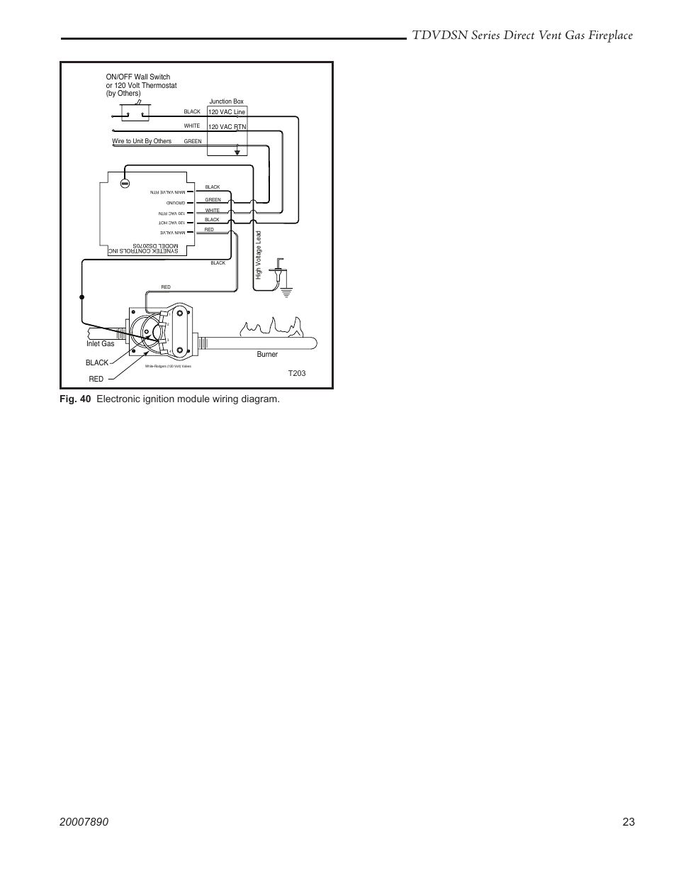 Tdvdsn series direct vent gas fireplace, Fig. 40 electronic ignition module wiring diagram | Temco Tool 33TDVDSN User Manual | Page 23 / 40