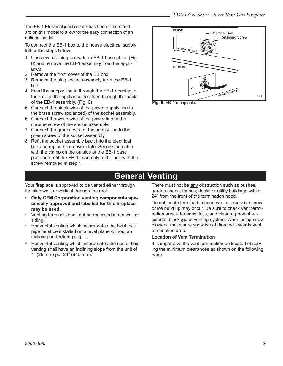 General venting, Tdvdsn series direct vent gas fireplace | Temco Tool 33TDVDSN User Manual | Page 9 / 40