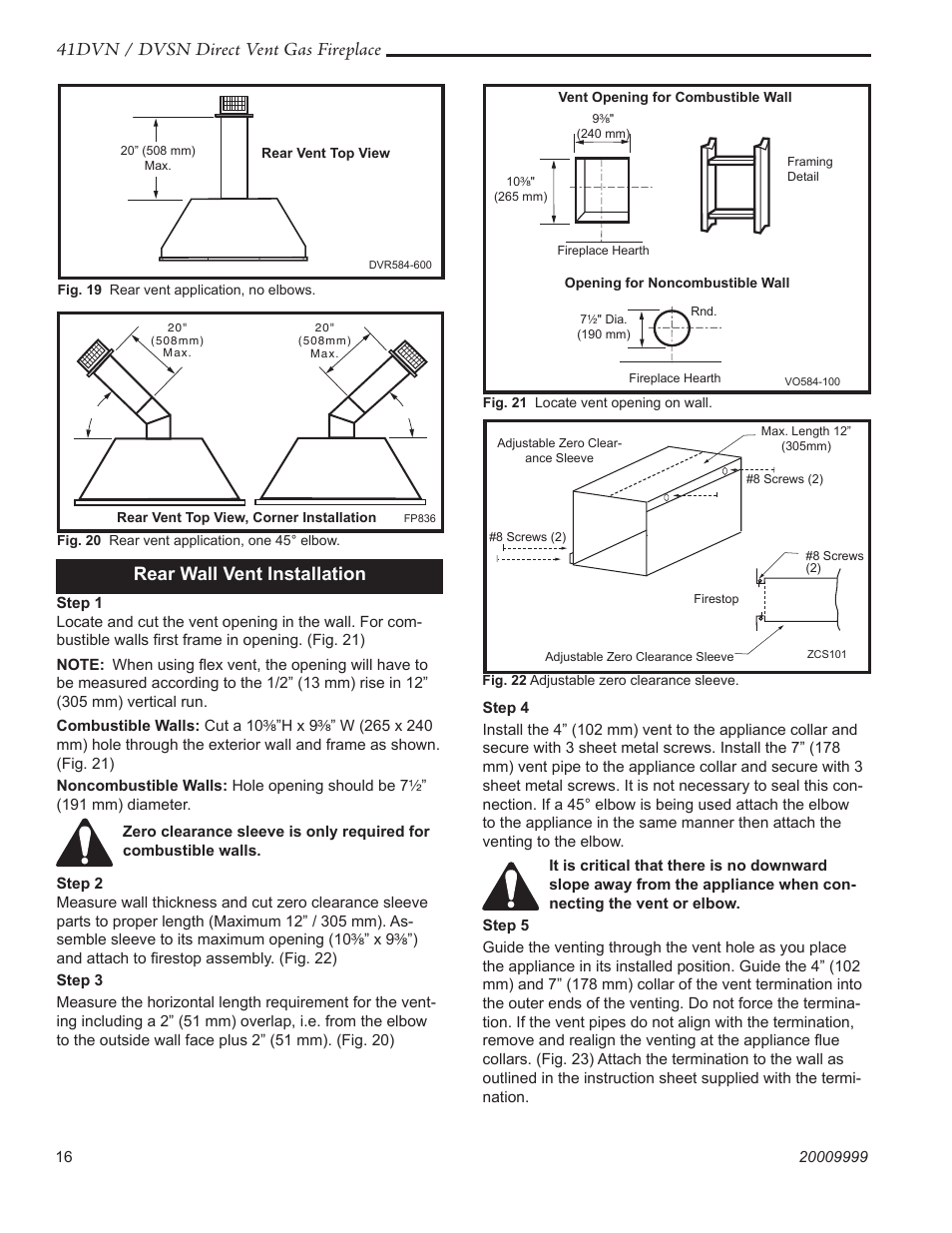 41dvn / dvsn direct vent gas fireplace, Rear wall vent installation | Temco Tool 41DVN User Manual | Page 16 / 52