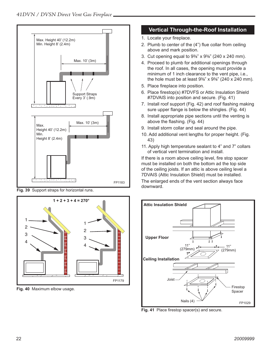 41dvn / dvsn direct vent gas fireplace, Vertical through-the-roof installation | Temco Tool 41DVN User Manual | Page 22 / 52
