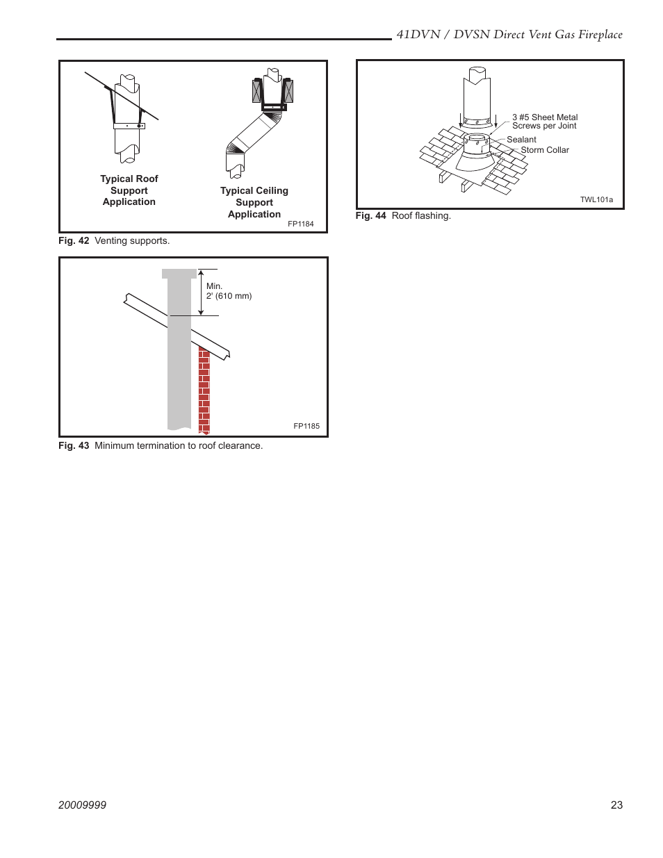 41dvn / dvsn direct vent gas fireplace, Fp1184 typical roof/ceiling support apps | Temco Tool 41DVN User Manual | Page 23 / 52