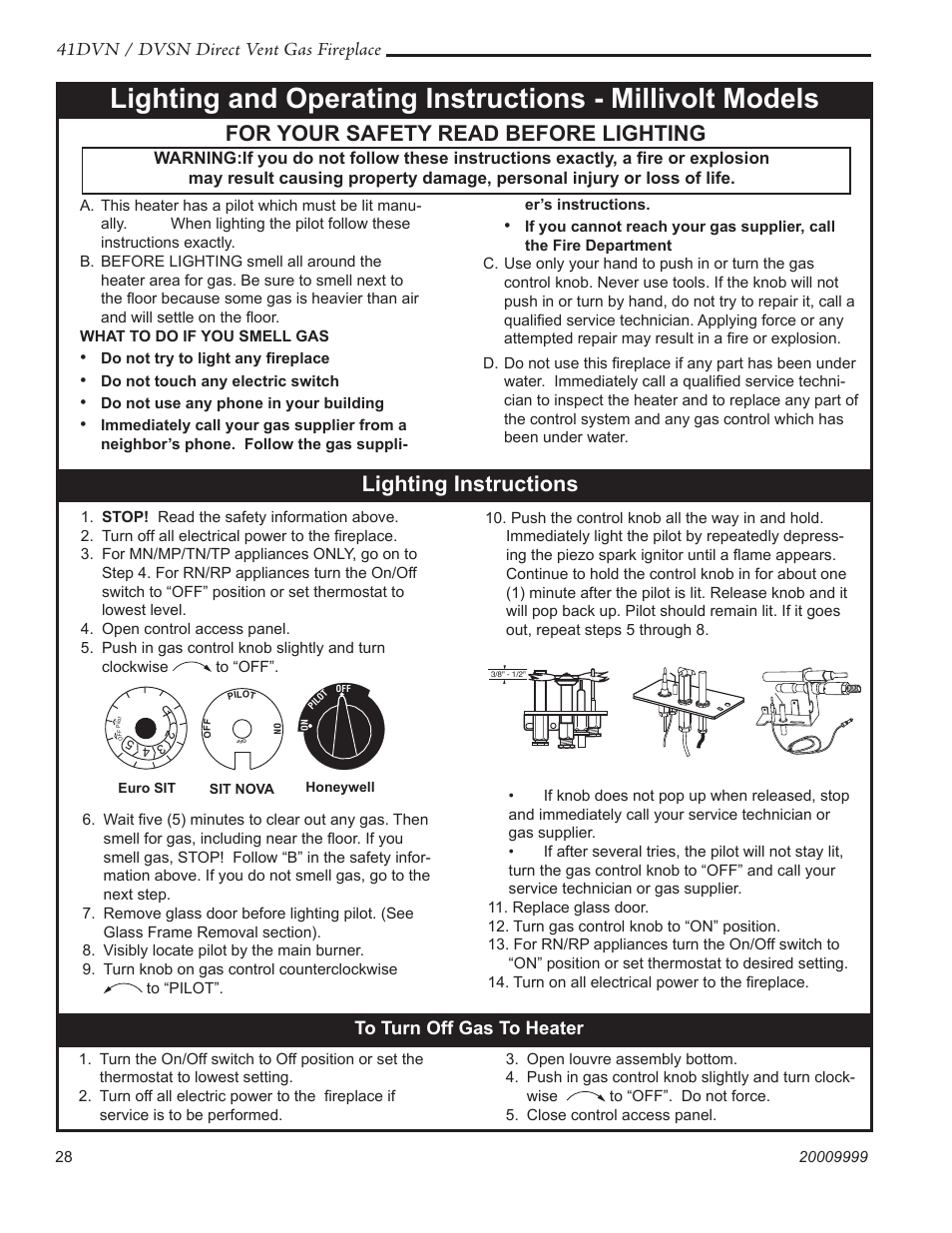 For your safety read before lighting, Lighting instructions, 41dvn / dvsn direct vent gas fireplace | Temco Tool 41DVN User Manual | Page 28 / 52