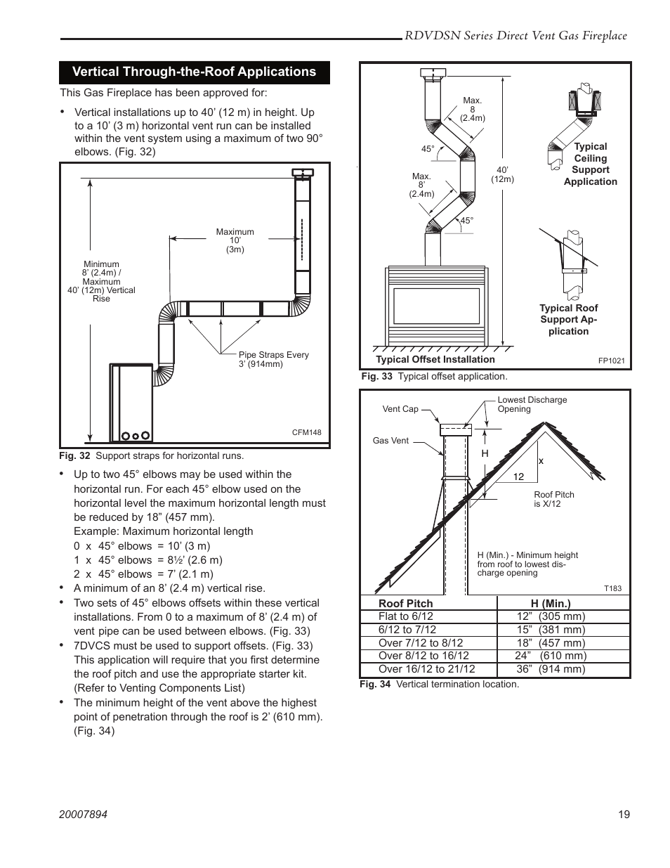 Rdvdsn series direct vent gas fireplace, Vertical through-the-roof applications | Temco Tool 39RDVDSN User Manual | Page 19 / 44