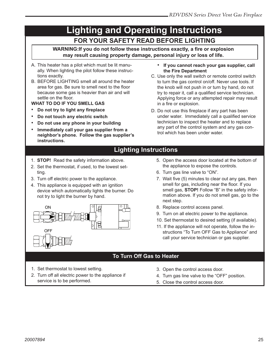 Lighting and operating instructions, For your safety read before lighting, Lighting instructions | Temco Tool 39RDVDSN User Manual | Page 25 / 44