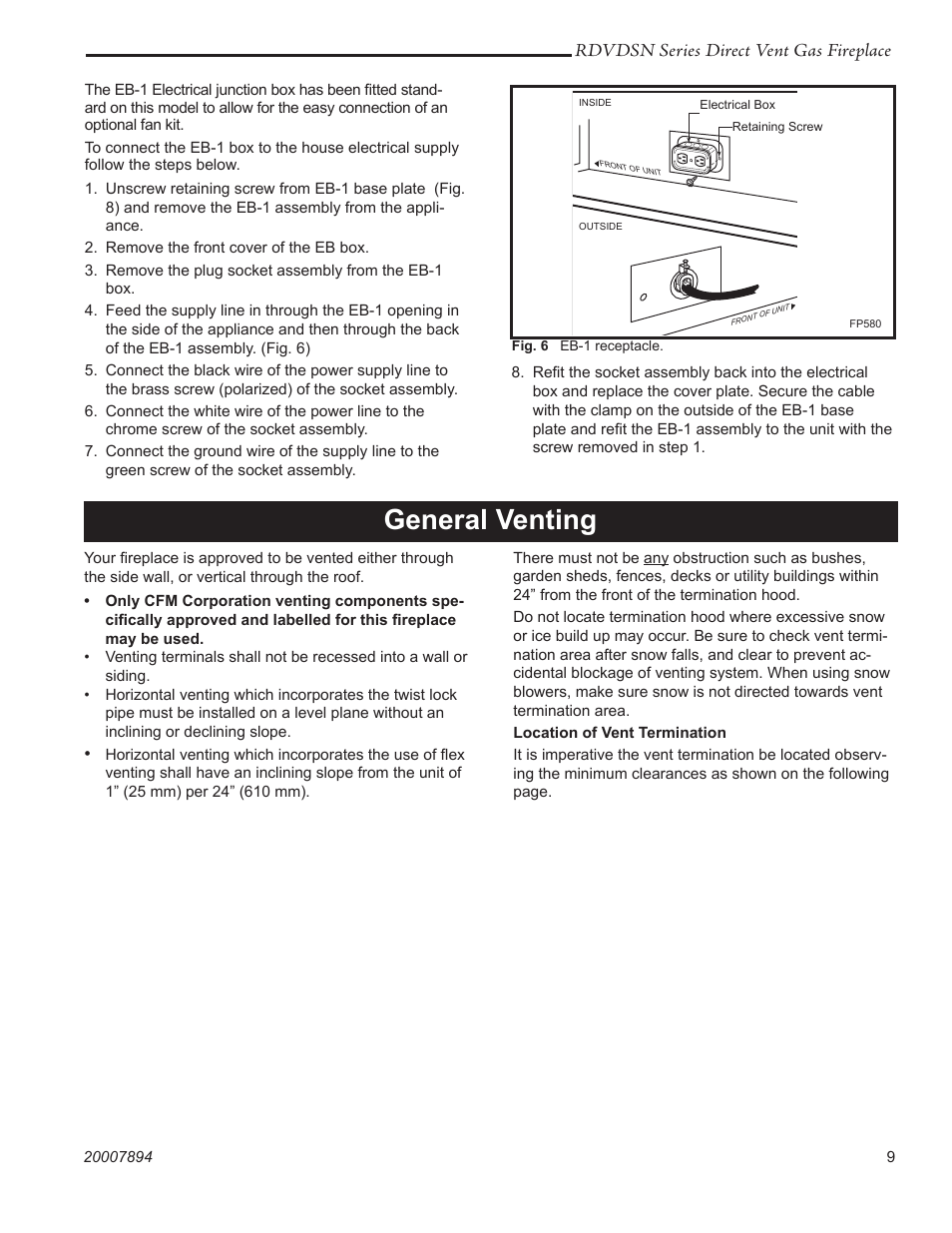 General venting, Rdvdsn series direct vent gas fireplace | Temco Tool 39RDVDSN User Manual | Page 9 / 44