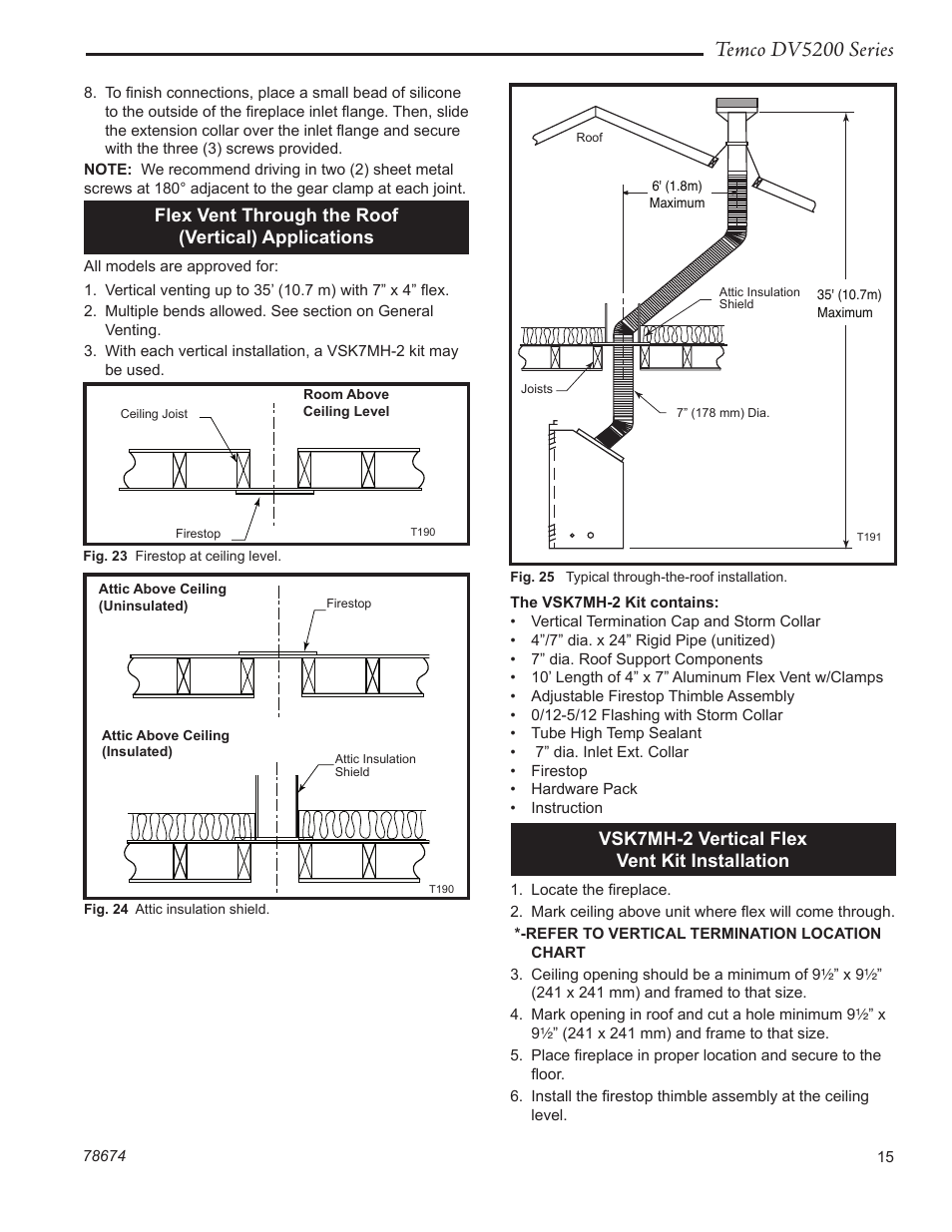 Temco dv5200 series, Flex vent through the roof (vertical) applications, Vsk7mh-2 vertical flex vent kit installation | Temco Tool DV5200MB User Manual | Page 15 / 40