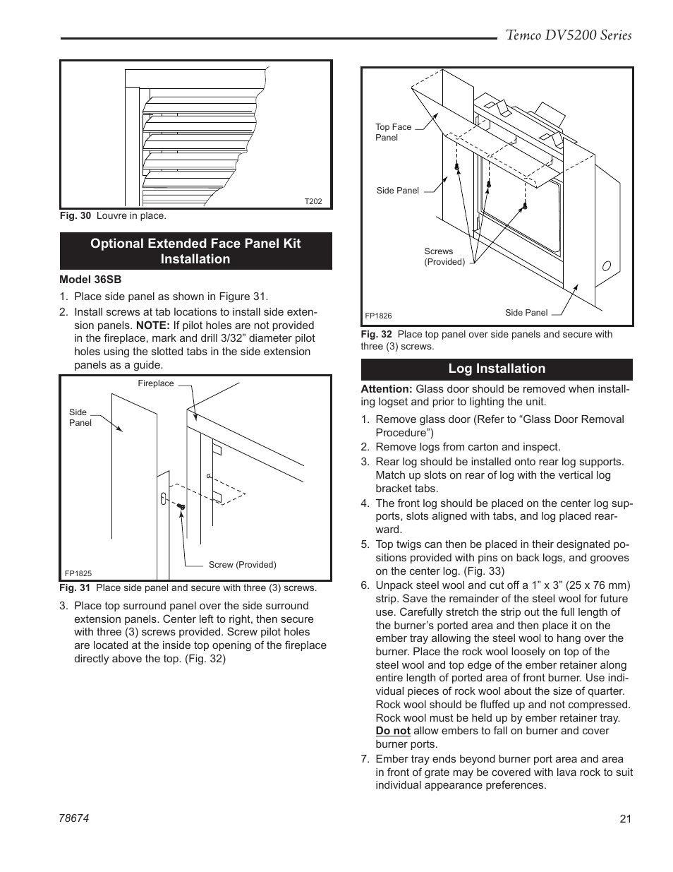 Temco dv5200 series, Optional extended face panel kit installation, Log installation | Temco Tool DV5200MB User Manual | Page 21 / 40