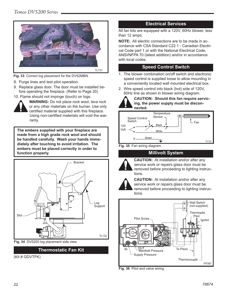 Temco dv5200 series, Electrical services, Speed control switch | Thermostatic fan kit, Millivolt system | Temco Tool DV5200MB User Manual | Page 22 / 40