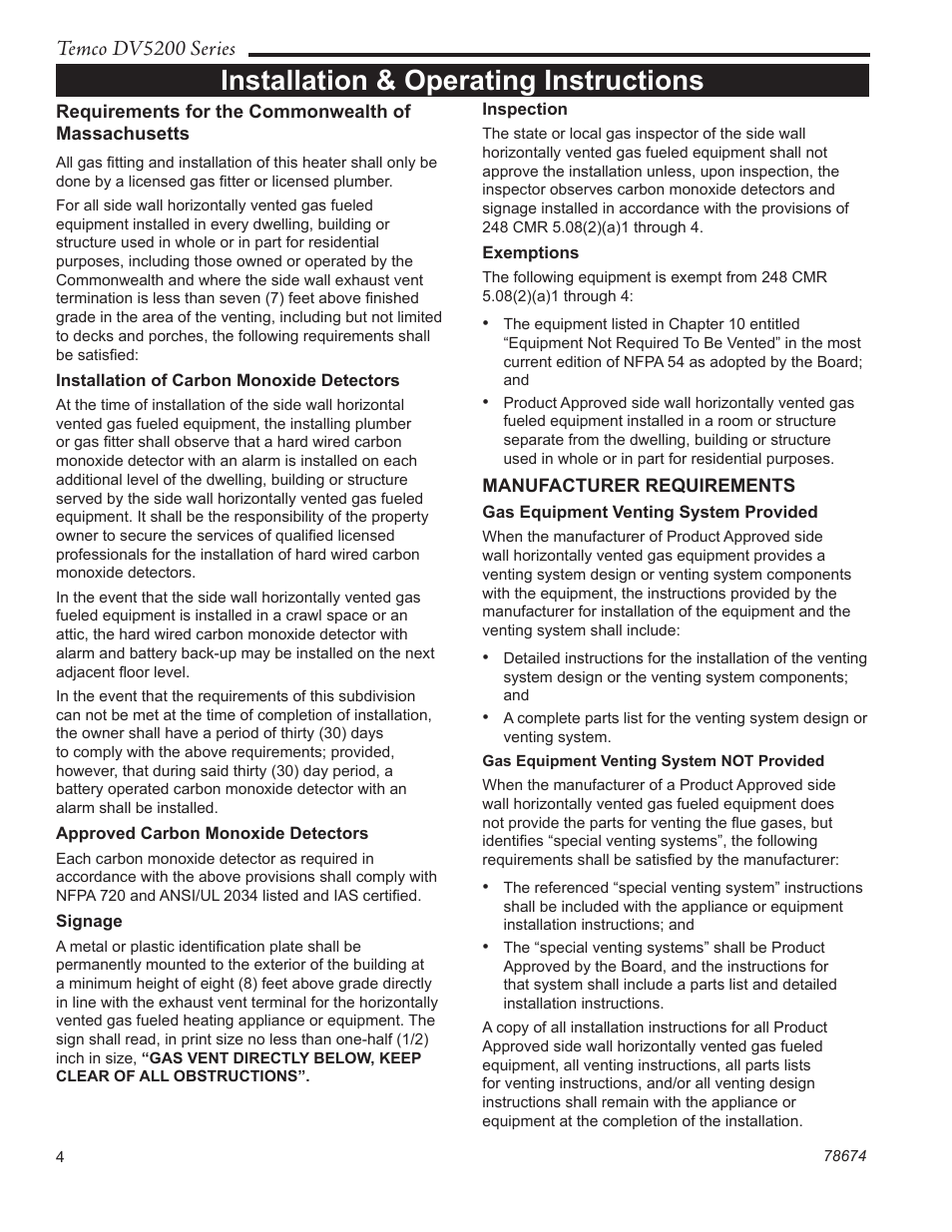 Installation & operating instructions, Temco dv5200 series | Temco Tool DV5200MB User Manual | Page 4 / 40