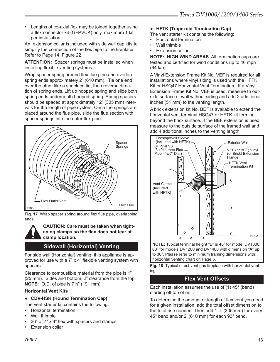 Sidewall (horizontal) venting, Flex vent offsets | Temco Tool DV1400N/P User Manual | Page 13 / 40