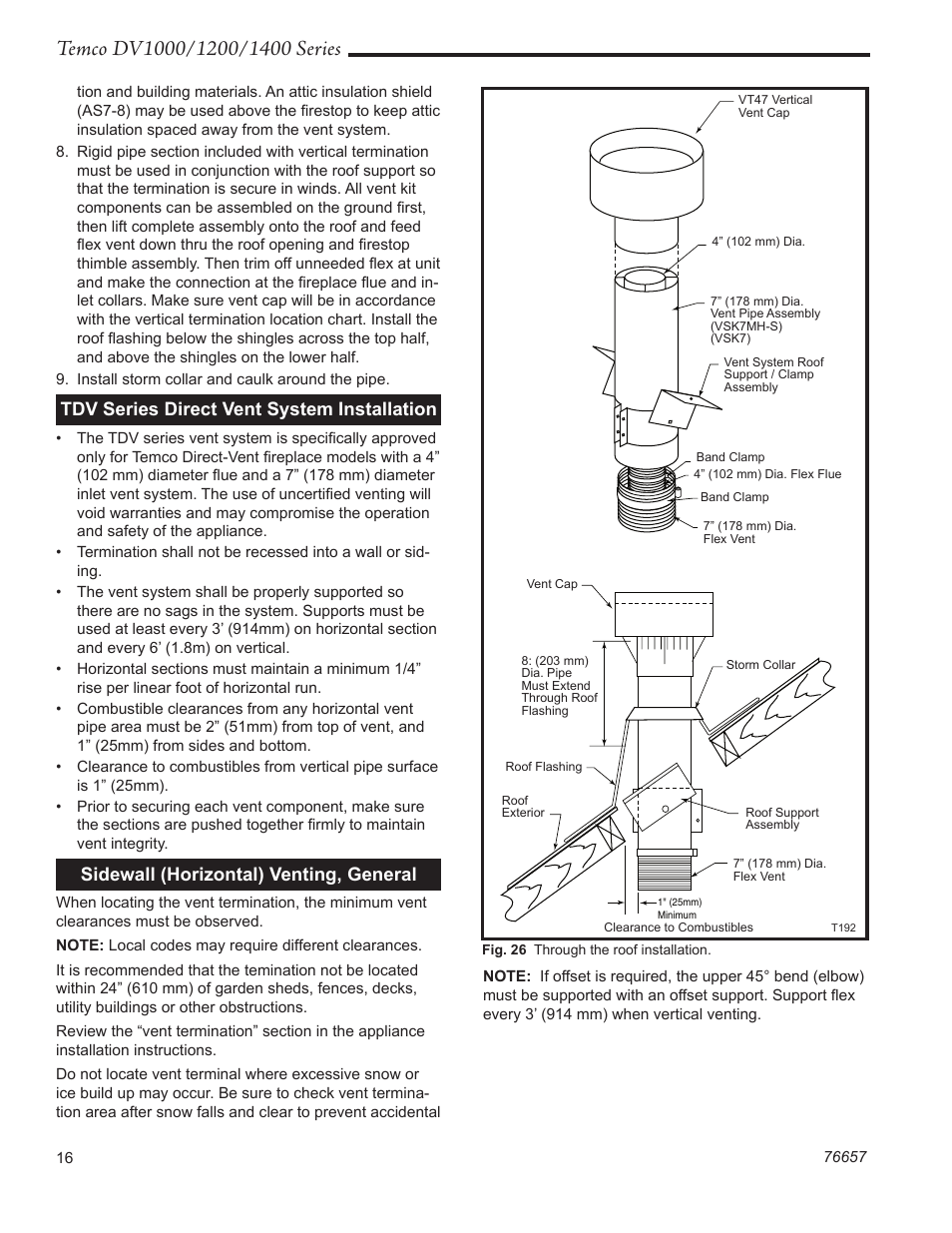 Tdv series direct vent system installation, Sidewall (horizontal) venting, general | Temco Tool DV1400N/P User Manual | Page 16 / 40