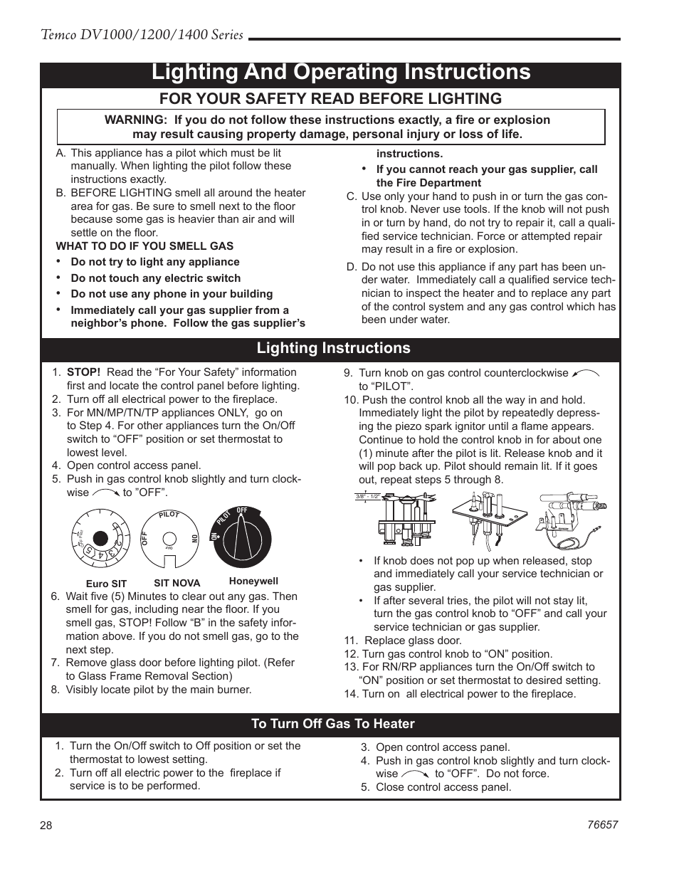 Lighting and operating instructions, For your safety read before lighting, Lighting instructions | Temco Tool DV1400N/P User Manual | Page 28 / 40