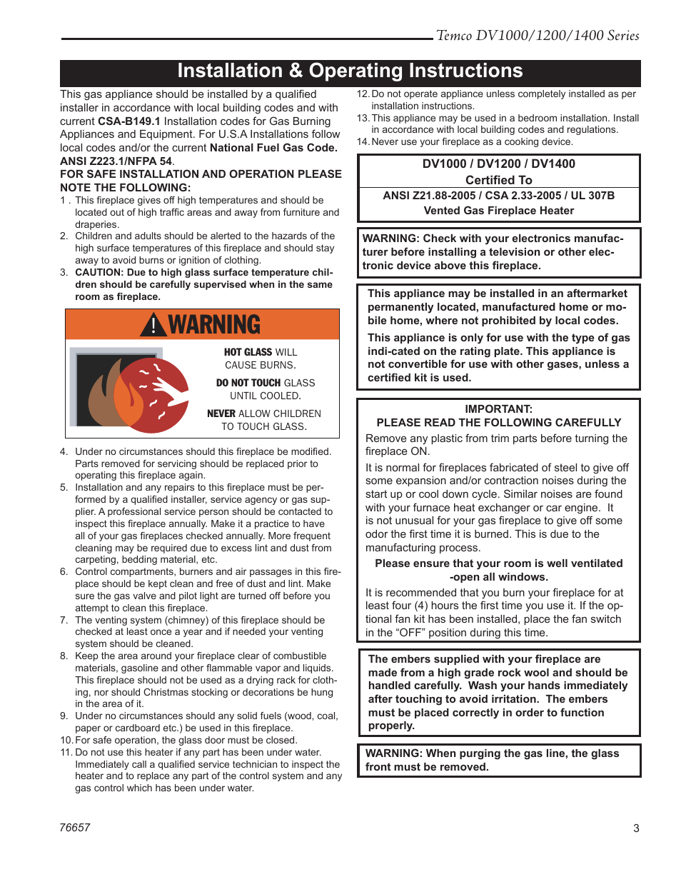 Installation & operating instructions | Temco Tool DV1400N/P User Manual | Page 3 / 40