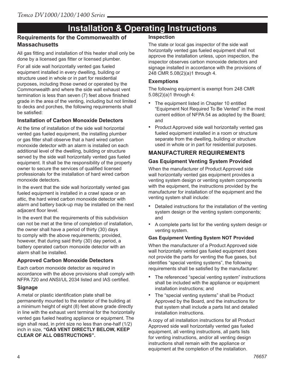 Installation & operating instructions | Temco Tool DV1400N/P User Manual | Page 4 / 40