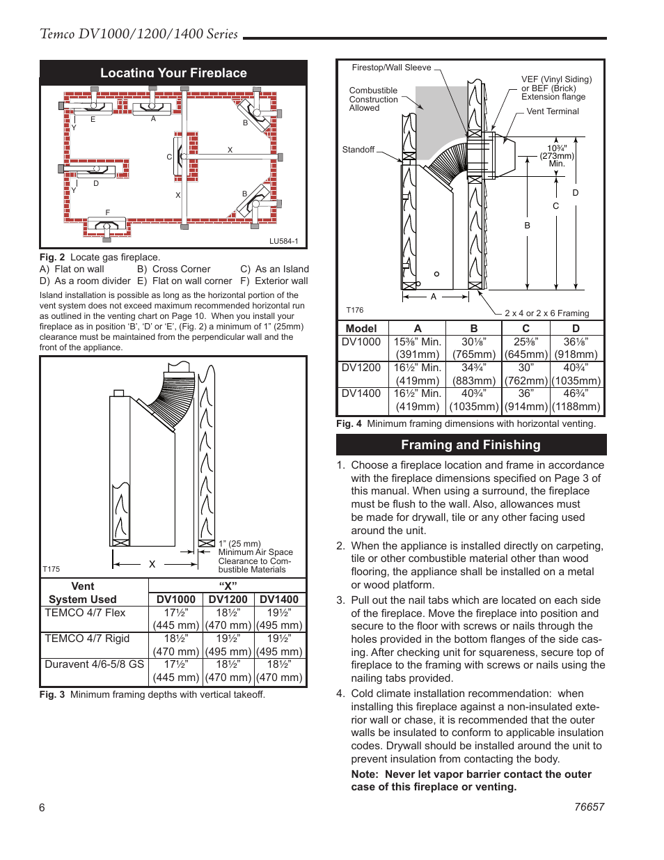 Framing and finishing, Locating your fireplace | Temco Tool DV1400N/P User Manual | Page 6 / 40