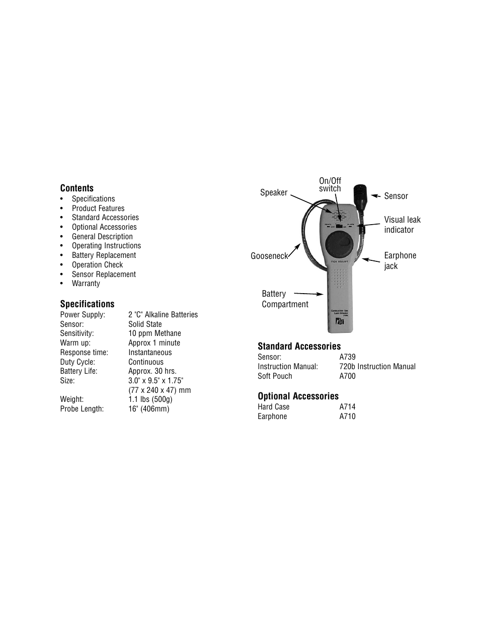 Test Products International COMBUSTIBLE GAS LEAK DETECTOR 720B User Manual | Page 2 / 8